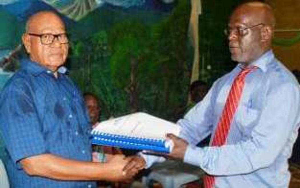 ABG President John Momis (L) with Joseph Nobetau.