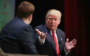 JULY 18 2015: Republican presidential hopeful businessman Donald Trump fields questions from Frank Luntz in Ames, Iowa. According to the organizers the purpose of The Family Leadership Summit is to inspire, motivate, and educate conservatives.