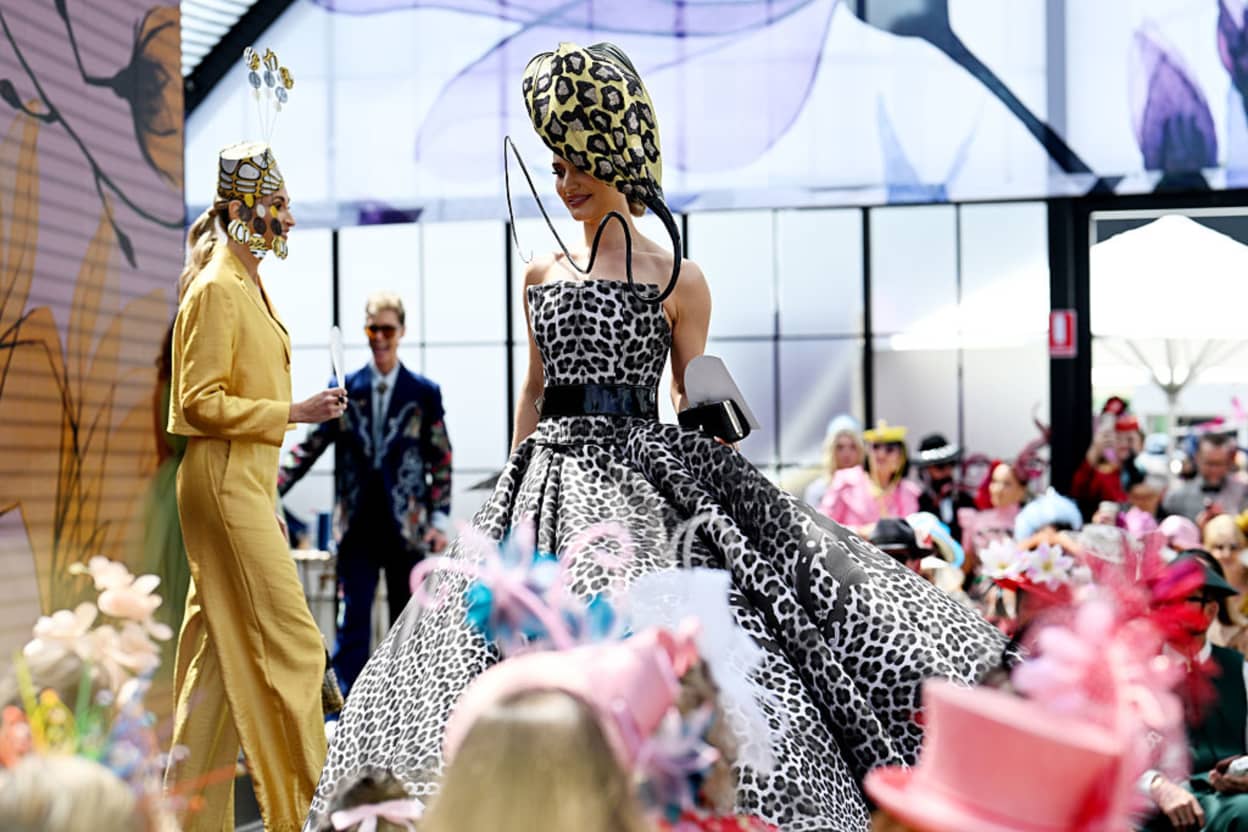 MELBOURNE, AUSTRALIA - NOVEMBER 04: A general view of the Fashions on the Field Lillian Frank AM MBE Millinery Award Final during 2025 Melbourne Cup Day at Flemington Racecourse on November 04, 2025 in Melbourne, Australia. (Photo by Wendell Teodoro/Getty Images)