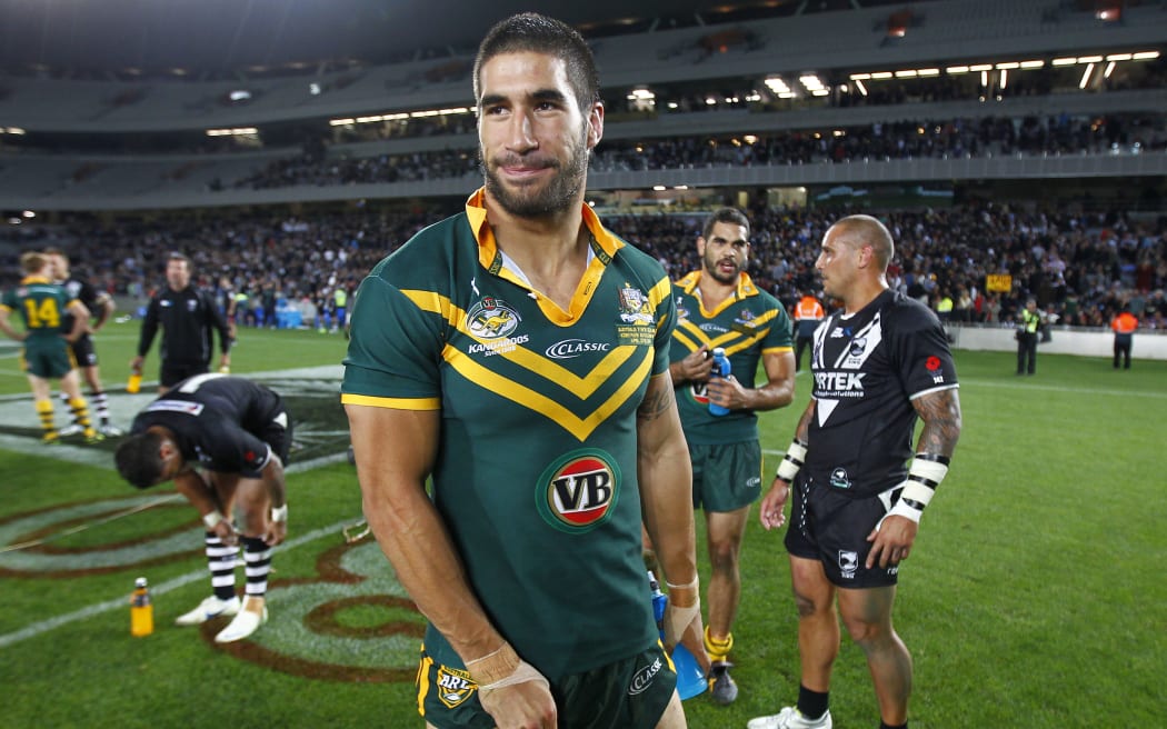 James Tamou of the Kangaroos after the game. ANZAC rugby league Test, New Zealand Kiwis v Australia Kangaroos, Eden Park, Auckland, New Zealand, 20 April 2012. Copyright Photo: www.photosport.nz