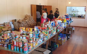 Food donated to help local families in and around Tīnui, Wairarapa, after damage to roads and buildings from Cyclone Gabrielle