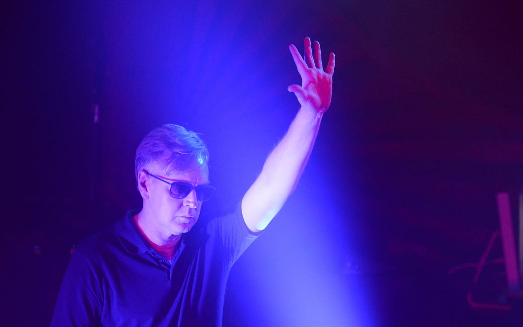 (FILES) In this file photo taken on April 26, 2013 Keyboardist Andy Fletcher and founding British rock group Depeche Mode performs at KROQ in West Hollywood, California. - Fletcher had died aged 60, the band announced on May 26, 2022. (Photo by Jason Merritt / GETTY IMAGES NORTH AMERICA / AFP)