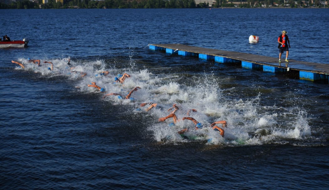 Stock image of triathlon swimming leg.