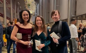 Dancer Leah Terada, composer Salina Fisher, and choreographer Jessica Lang at Pacific Northwest Ballet’s First Look Gala, photo courtesy Salina Fisher.