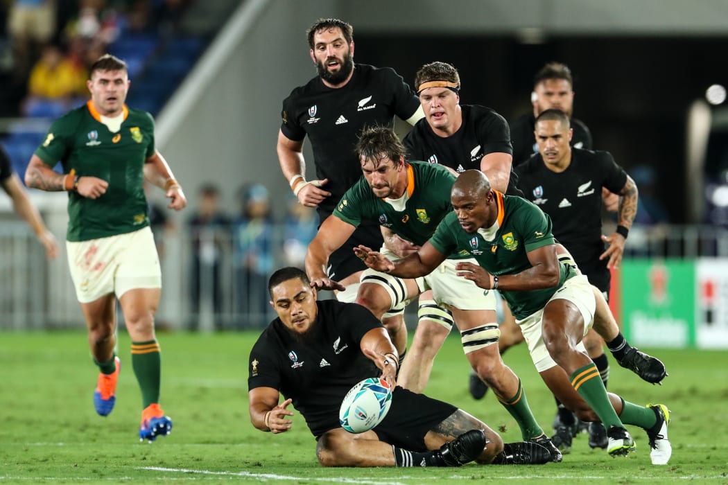 Ofa Tu'ungafasi (with the ball) during the All Blacks vs South Africa match on Saturday.