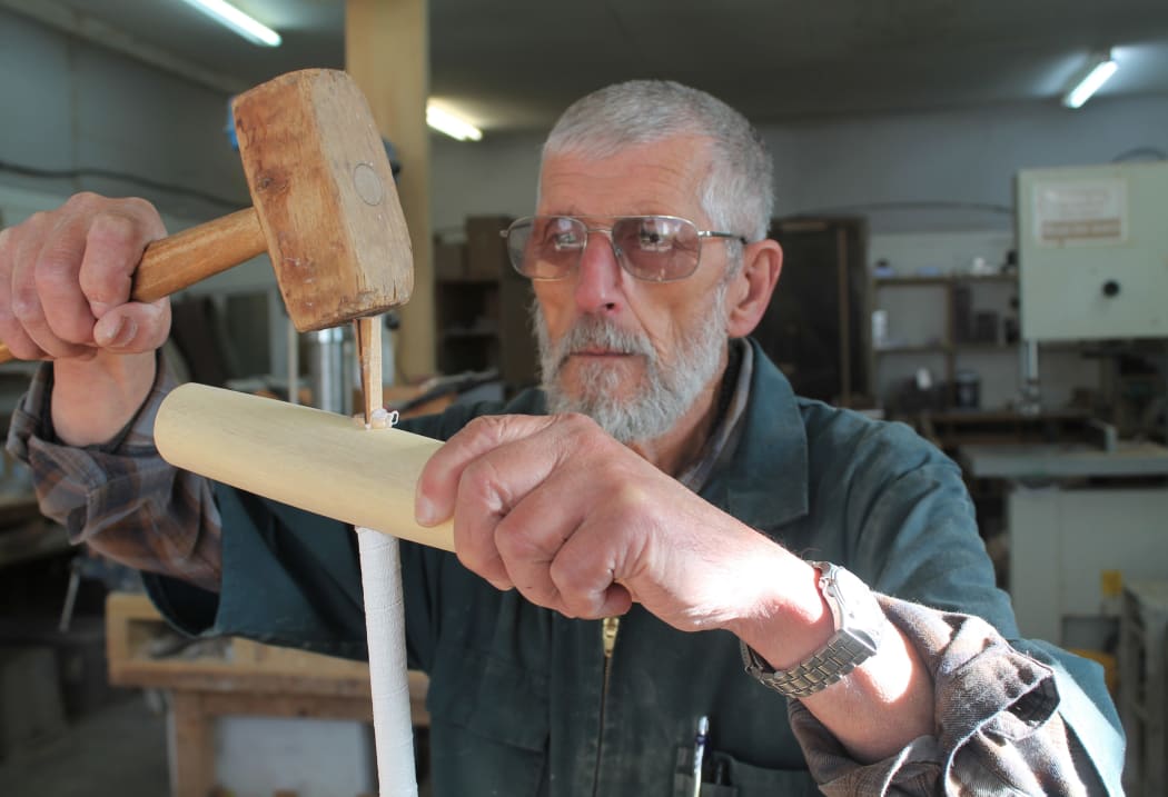 Fidel Russ at work at the Wood Mallets workshop in Hawke's Bay