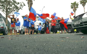Toa Samoa supporters in Auckland before the Rugby League World Cup match between Toa Samoa Australia Kangaroos.