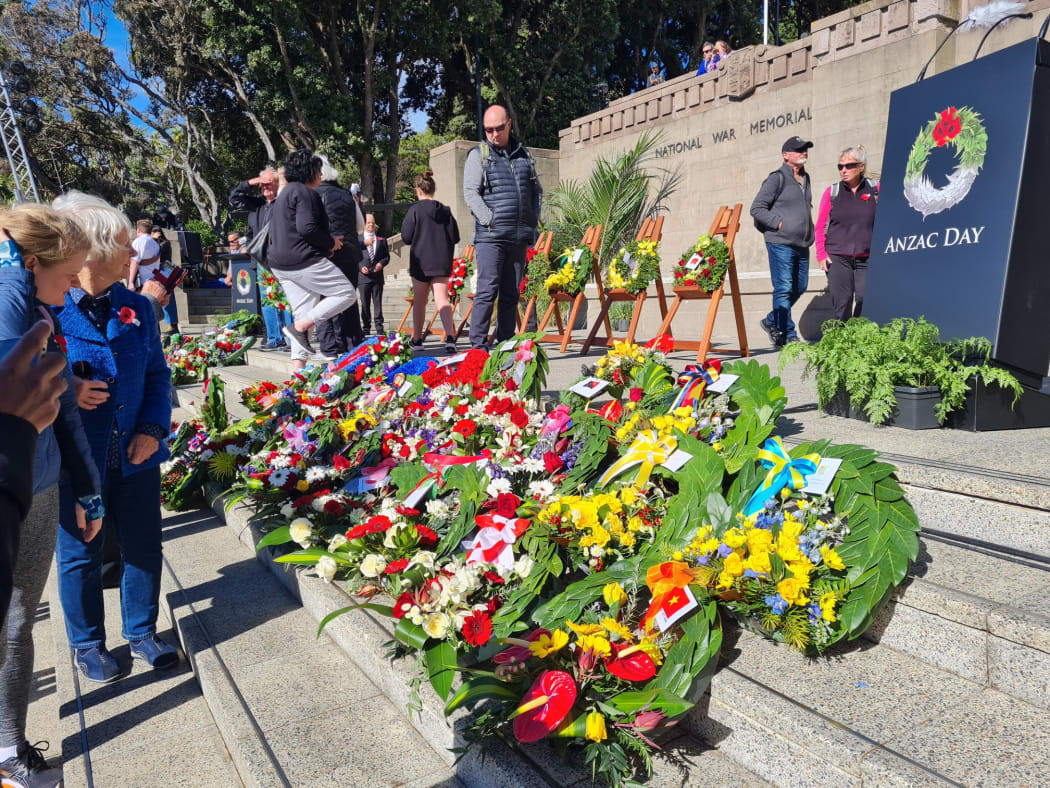 Wreaths at the Pukeahu National War Memorial Park on Anzac Day 25 April 2021