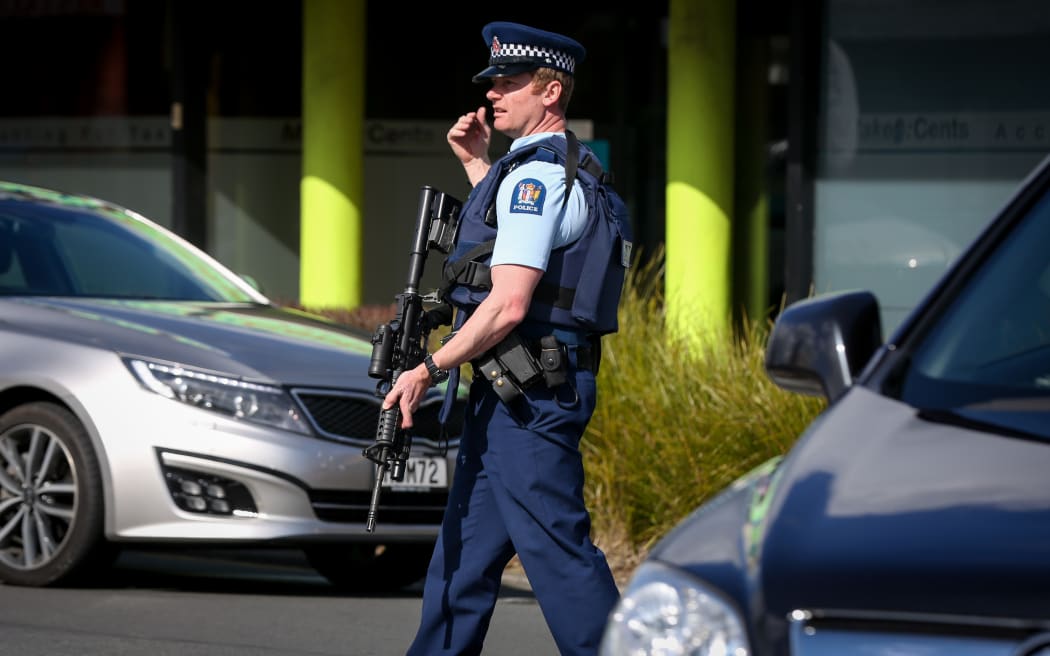 Police at the scene of the shooting in Upper Hutt yesterday.