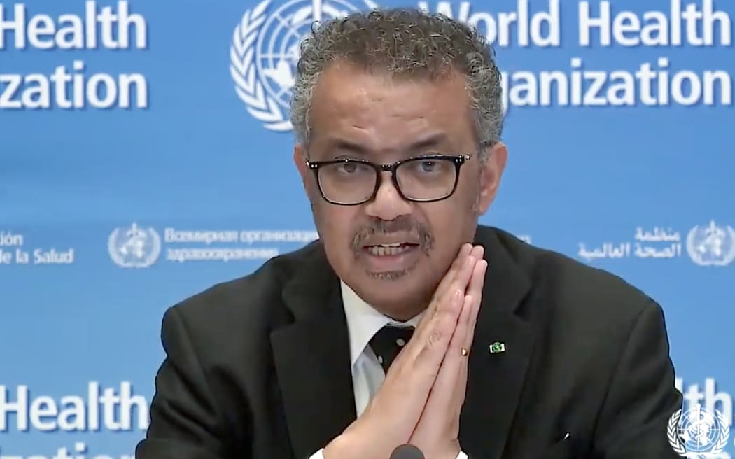 WHO director-general Tedros Adhanom Ghebreyesus giving an online media conference.