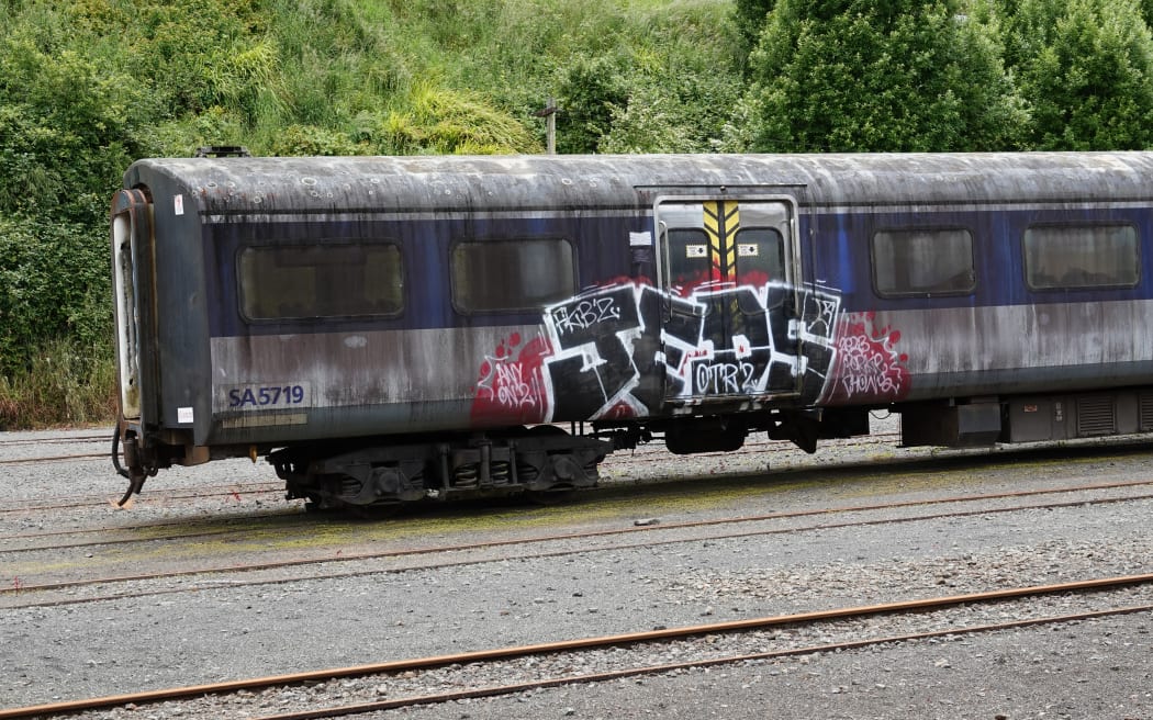 Taumarunui old train yard.
The old carriages are covered in graffiti, and are crumbling in the elements.