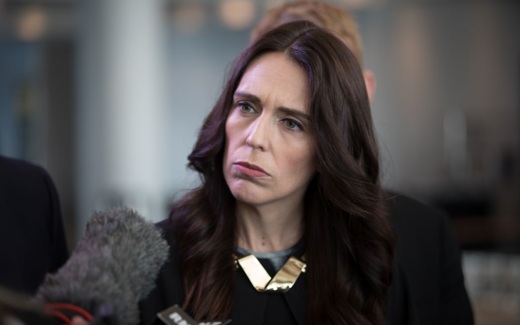 Jacinda Ardern speaks to media after her first major speech of the year to a business audience at a central city hotel in Auckland.