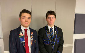Silas Zhang (L) head boy at Riccarton High School and Henry Allott (R), head boy at Christchurch Boys' High School.
