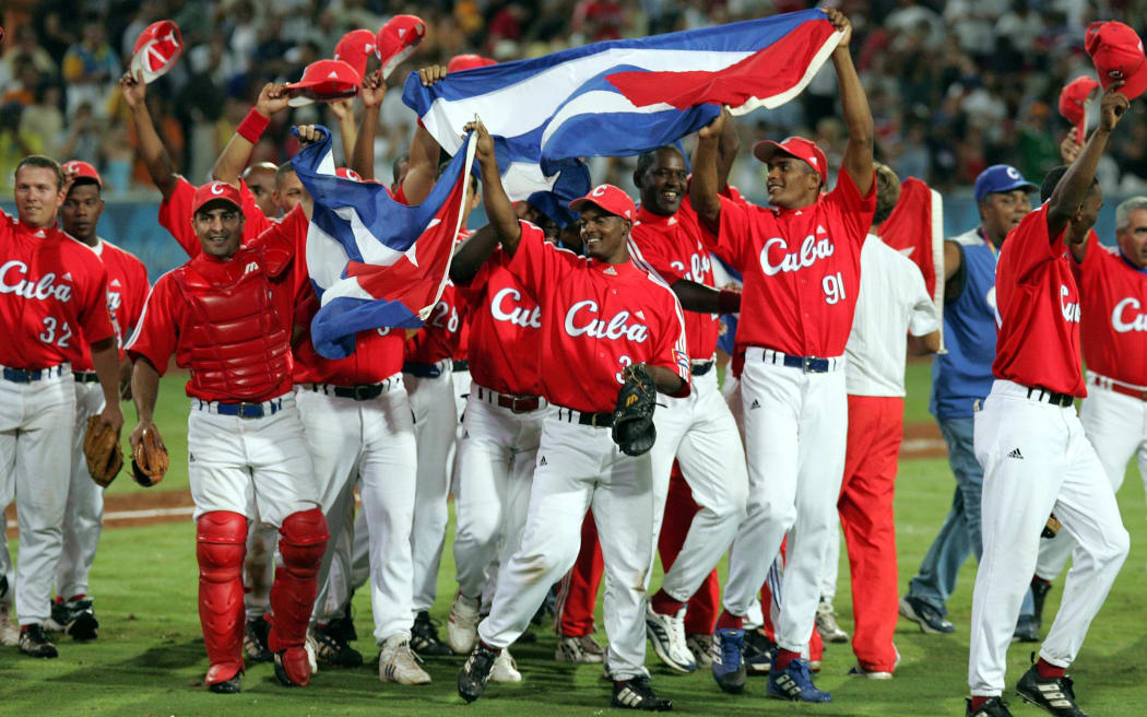 Cuba celebrate their gold medal win at the 2004 Summer Olympics in Athens.