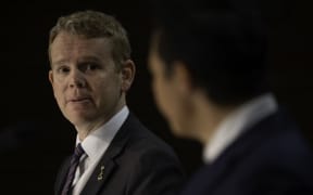 Prime Minister Chris Hipkins makes a law and order announcement with Justice Minister Kiri Allan on 19 July, 2023.