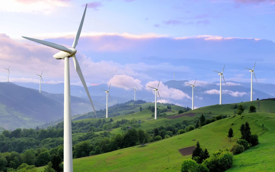 Eco power. Wind turbines generating electricity