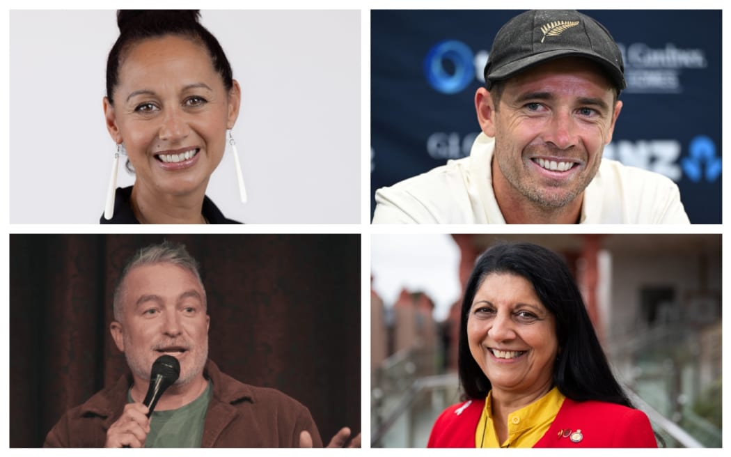 Collage for King's Birthday wrap ....top left: Dr Maxine Ronald Tim Southee, Ranjna Patel and Dai Henwood.