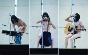 Corben Simpson cools off at Ngaruawahia, 1973. [composite]
