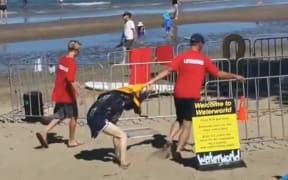 A woman and man getting into an altercation at Waterworld water park in Browns Bay.