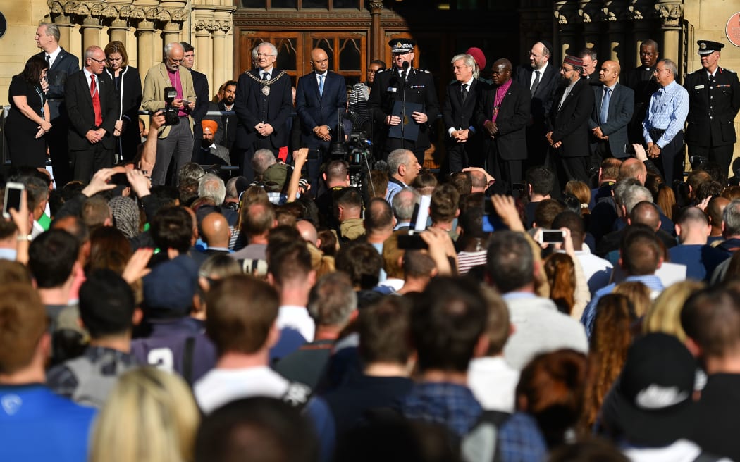 Chief Constable of Greater Manchester Police Ian Hopkins speaks during the vigil in Albert Square in Manchester.