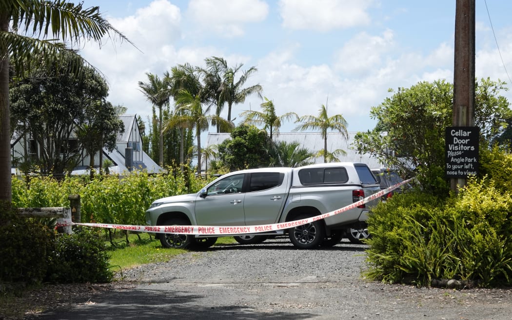 The entrance to Monty Knight’s home and vineyard was cordoned off with police tape on Monday.