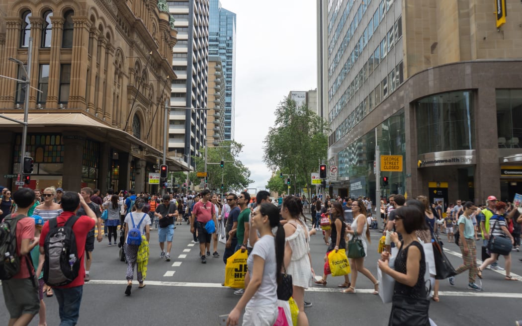 Sydney, Australia - December 26, 2015: Croud of people at the famous shopping mall around Sydney CBD during the boxing day sales