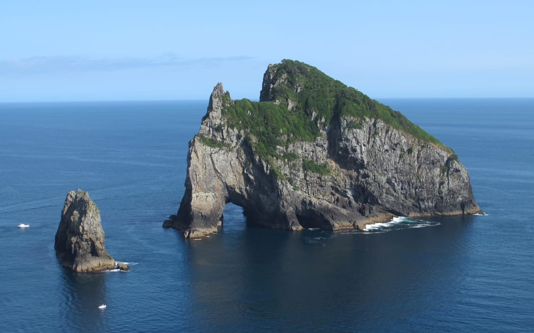 The famed Motukōkako, or Hole in the Rock, is located off the tip of Cape Brett in the Bay of Islands.