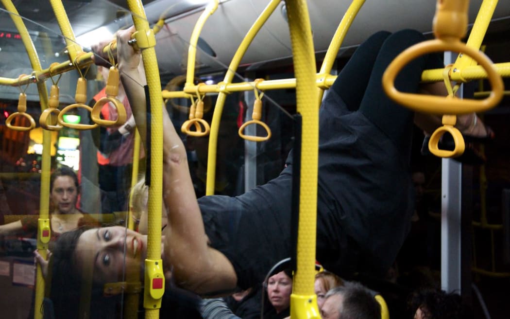 Sacha Copland performs in Back of the Bus.