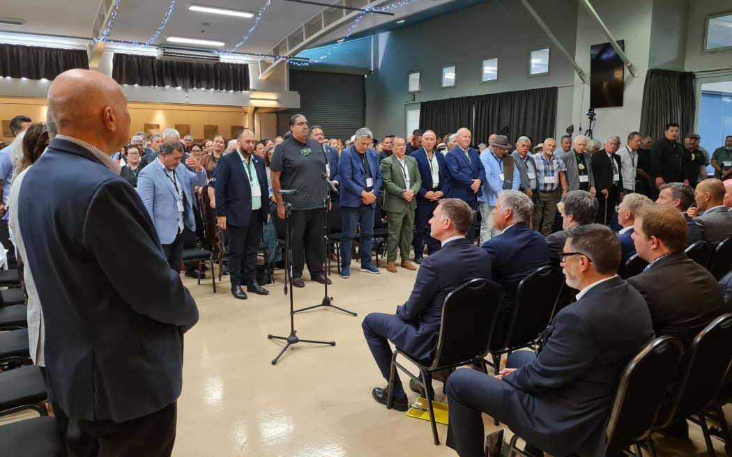 Government ministers welcomed to the Iwi Chairs Forum in Kerikeri on 2 February 2024.