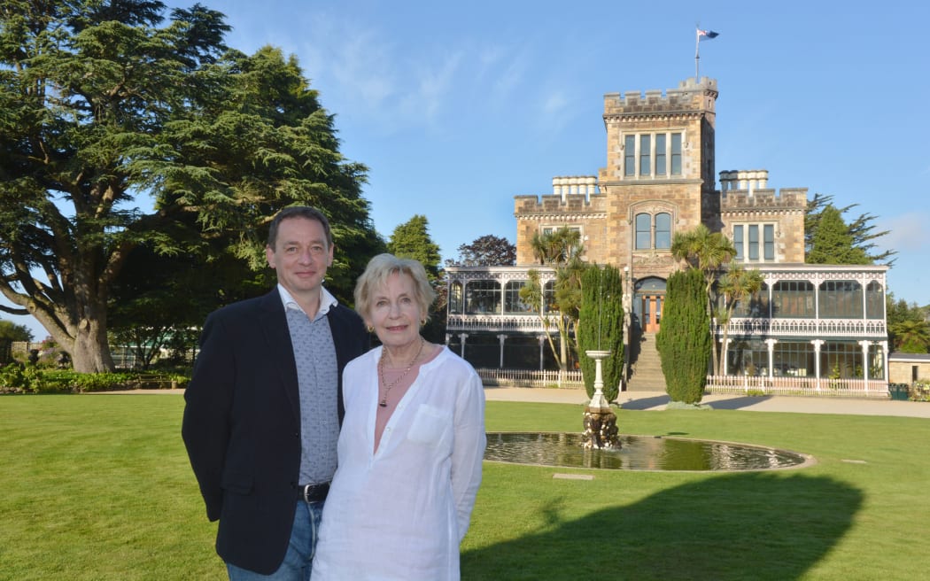 Norcombe Barker and his mother Margaret Barker in front of their Larnach Castle.