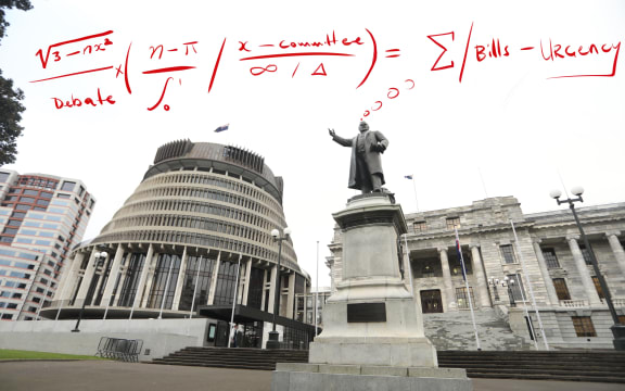 A nonsense mathematical equation floats over Parliament.