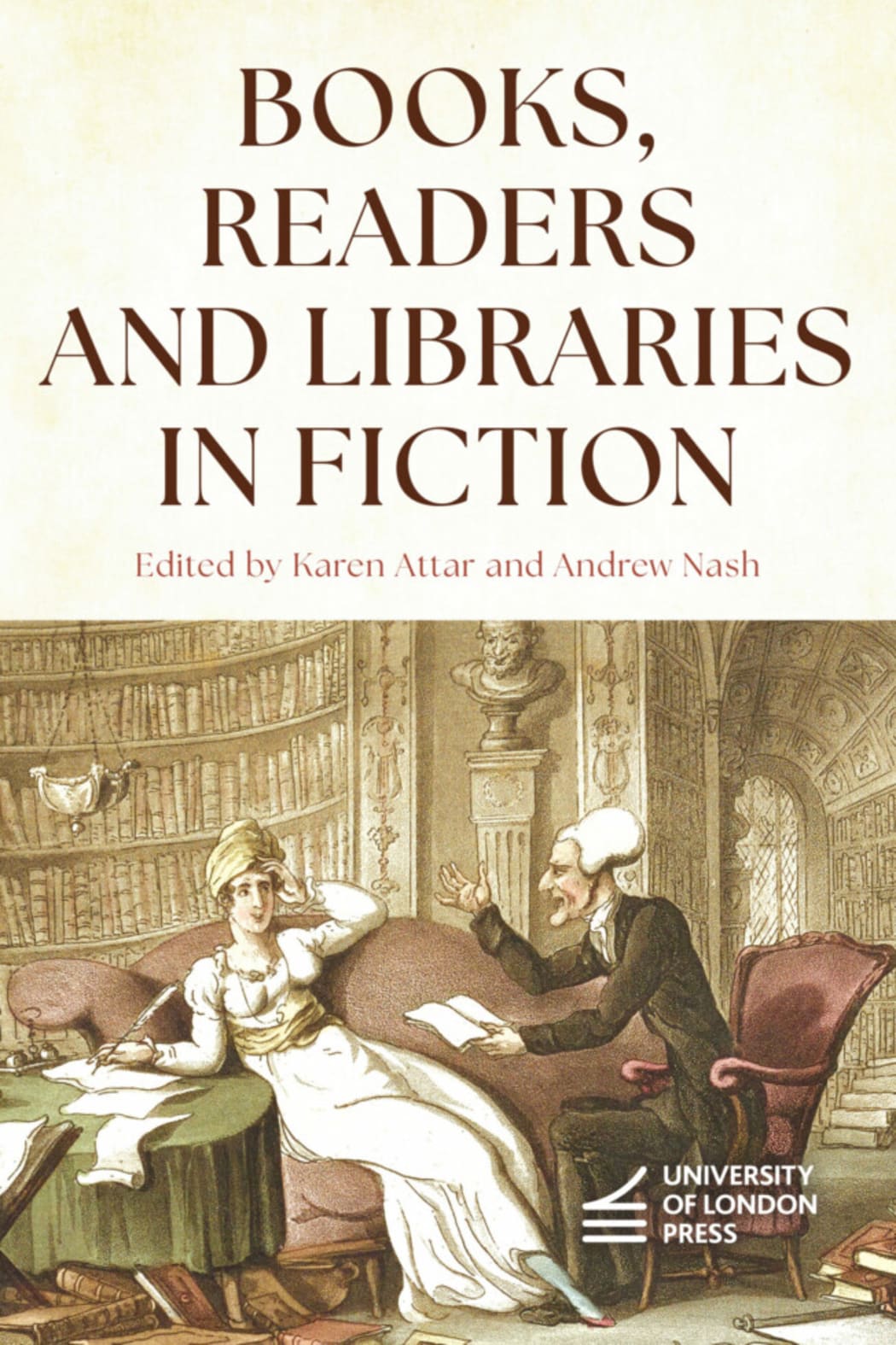A book cover showing two illustrated people reading on couches.