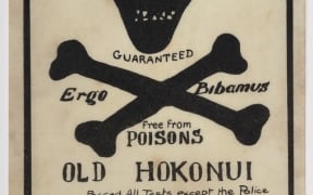 Label for a bottle of ‘Old Hokonui’ moonshine whiskey (c.1940s)