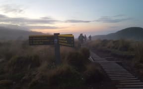 The Pouakai Saddle at dusk.