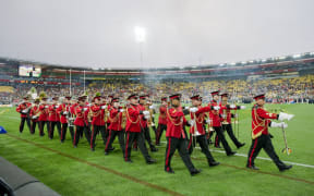 NZ Army Band performs at a Rugby Sevens tournament, Westpac Stadium, Wellington, 2012.