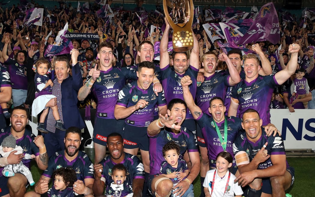 Melbourne Storm celebrate their NRL Grand Final win.