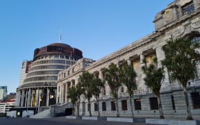 Flags fly at half mast at the Beehive in Wellington on 9 September to mark Her Majesty Queen Elizabeth II’s death.