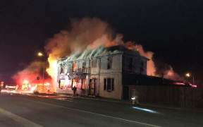 Kirwee Tavern on fire
