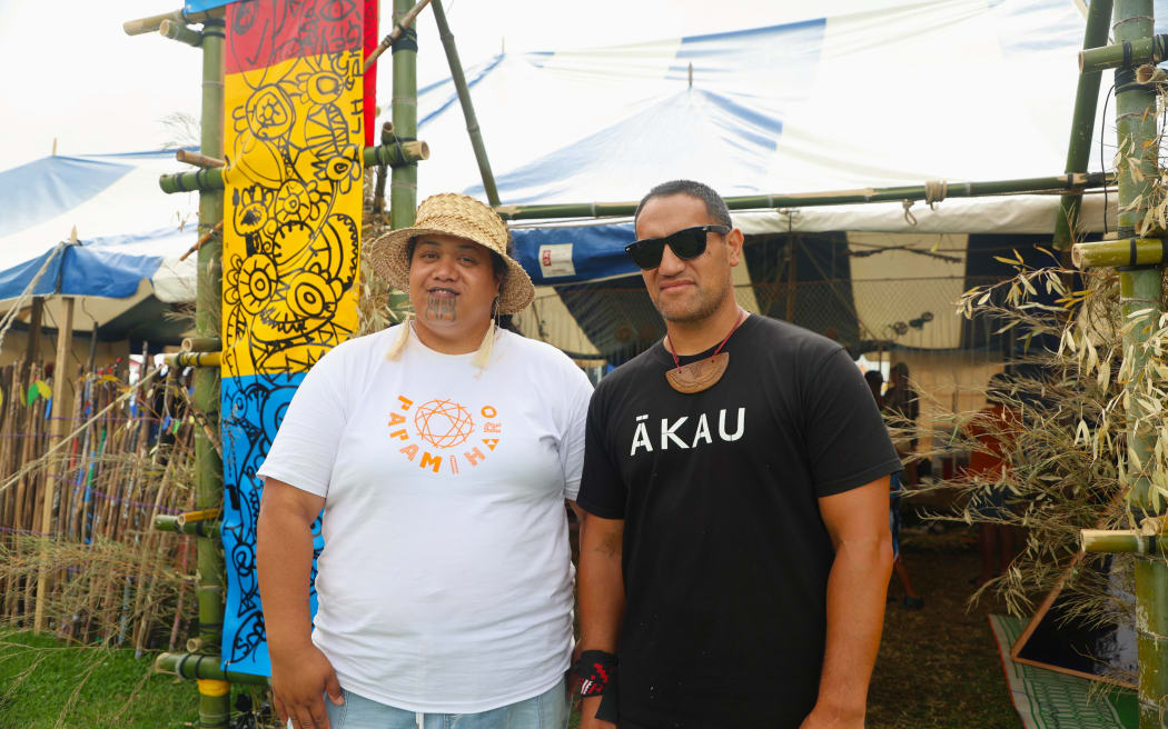 Papamīharo is an immersive space. It invites mokopuna, rangatahi and whānau to slow down, reconnect and “simply be”. Photographed is Hope Pūriri and Joe Henare.