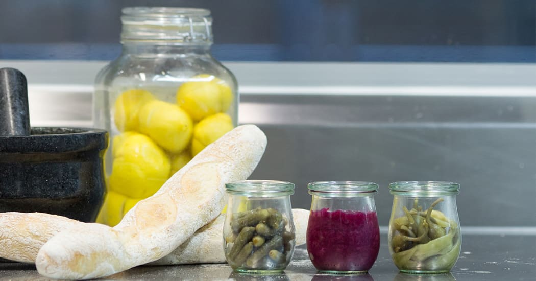Preserved lemon, fermented red cabbage, cornichons and chilli
