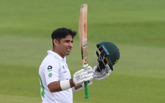 Pakistan's Abid Ali celebrates his half century on the first day of the second Test cricket match between England and Pakistan at the Ageas Bowl in Southampton, southwest England on August 13, 2020.