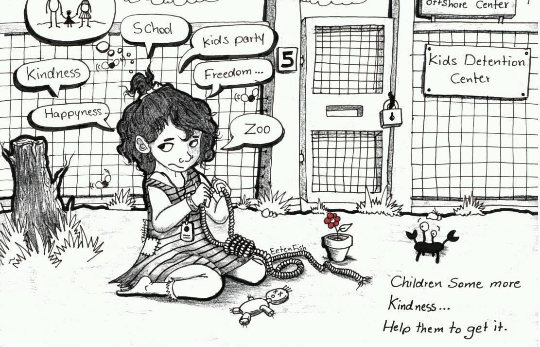 Iranian refugee and cartoonist Ali has been held on Manus for three years.
