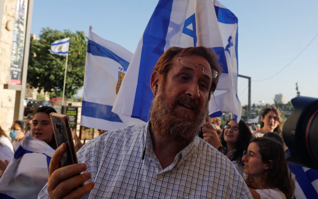 Yehudah Joshua Glick, an American-born Israeli Orthodox rabbi and politician, joins right-wing Israelis outside the Old City of Jerusalem on May 21, 2020, to mark Jerusalem Day, commemorating Israel's capture of the holy city's mainly Palestinian eastern sector in the 1967 Six-Day War. (Photo by Ahmad GHARABLI / AFP)
