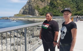 Protect Our Unique Coastline members Miriama Teahipuhia Allen (L) and Sharon Raynor standing at Óhau point, one of the stopping areas they oppose.