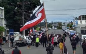 Protesters outside Whanganui Police station on 5 December, 2023.