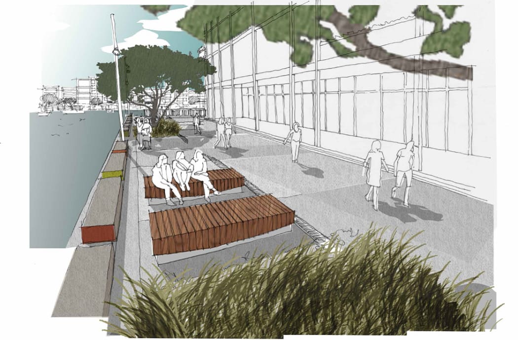 An artist's impression of the promenade in front of the planned Park Hyatt in Auckland.