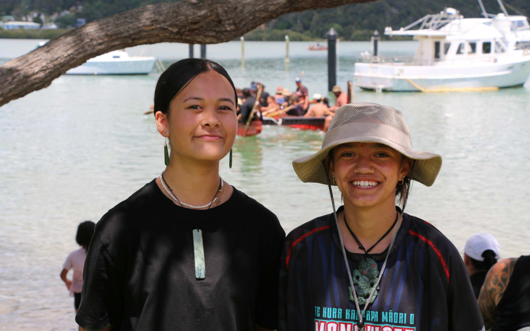 Hinekirangi Tipene-Boyd (left), is paddling for the first time with Te Korowai-Ngā Waka o Te Tai Tokerau alongside her mate Zakiya Edwardson (right) who is paddling for the second.