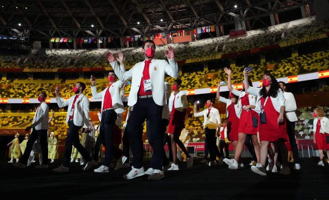 Spains national delegation marches during the Opening Ceremony of the Tokyo 2020 Olympic Games at National Stadium in Tokyo on July 23rd, 2021.