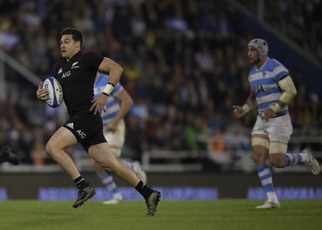 All Blacks fullback David Havili runs during the Rugby Championship match against Argentina's Los Pumas.