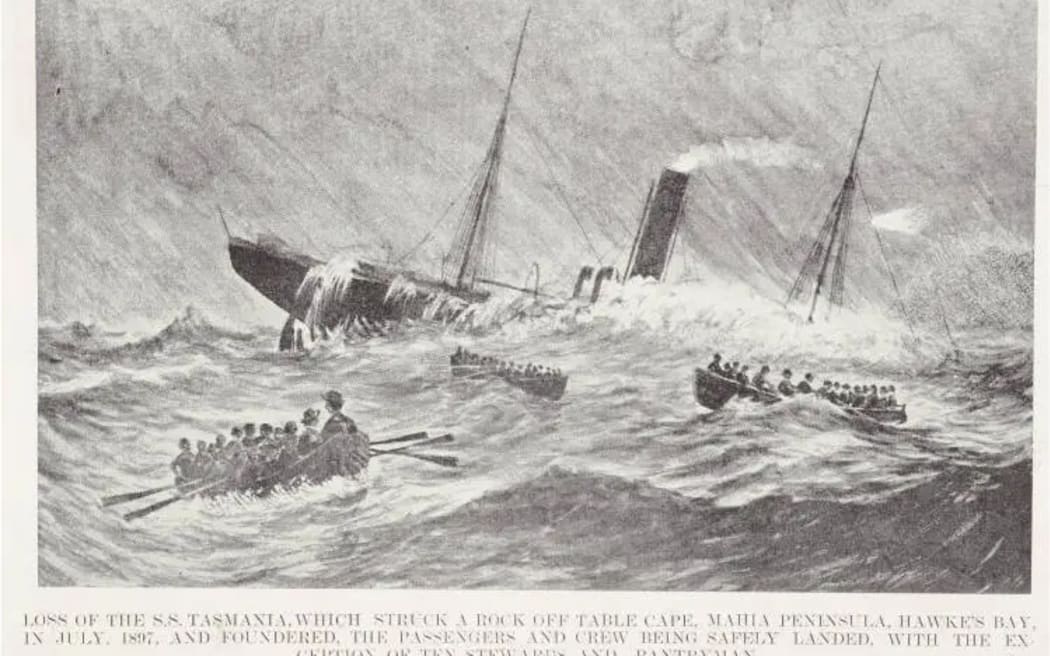 The S.S.Tasmania hit a rock off Table Cape, Mahia Peninsula in 1897.